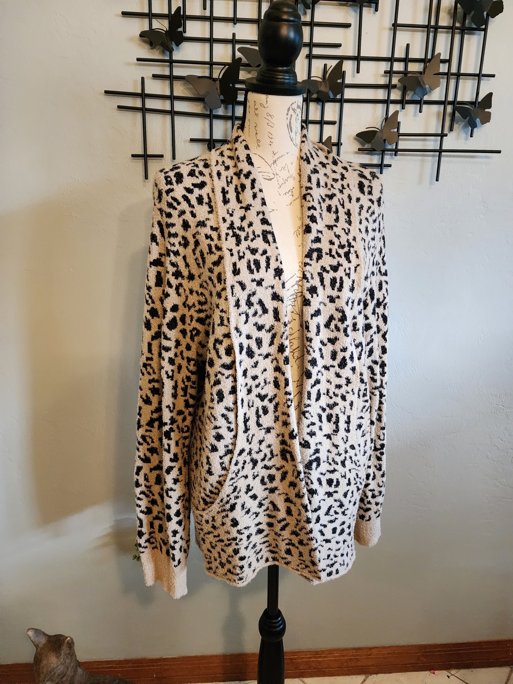 Rachel Zoe Cream and Black Leopard Open Cardigan